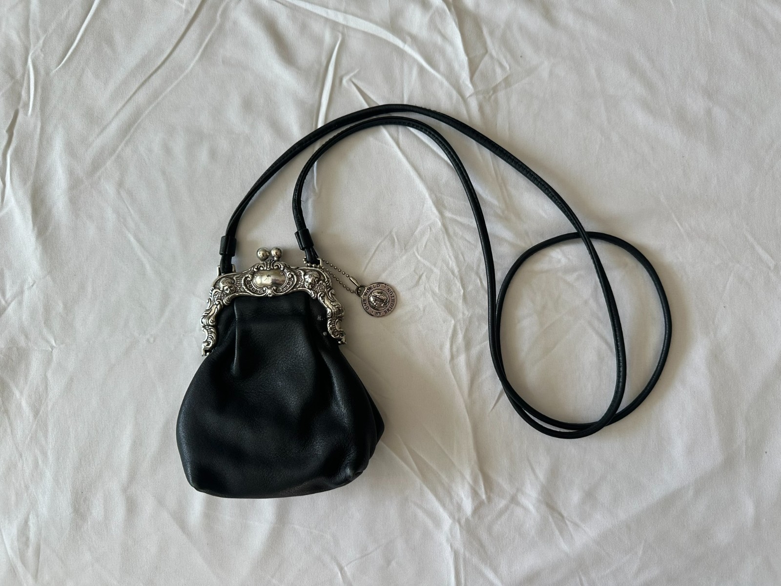 RARE VINTAGE Brighton “One World” Black Leather Stacy Crossbody Purse