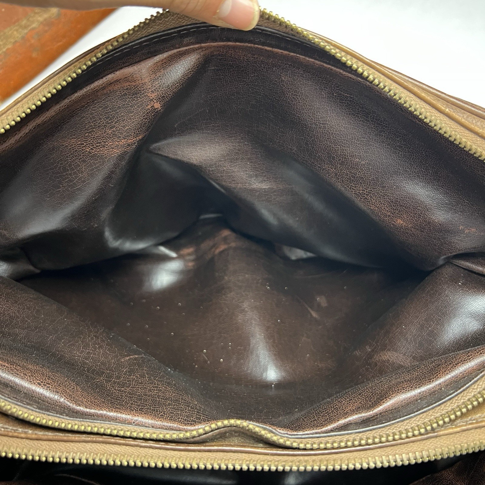 Vintage Distressed Leather Shoulder Messenger Bag Brown Brass Buckles Unbranded
