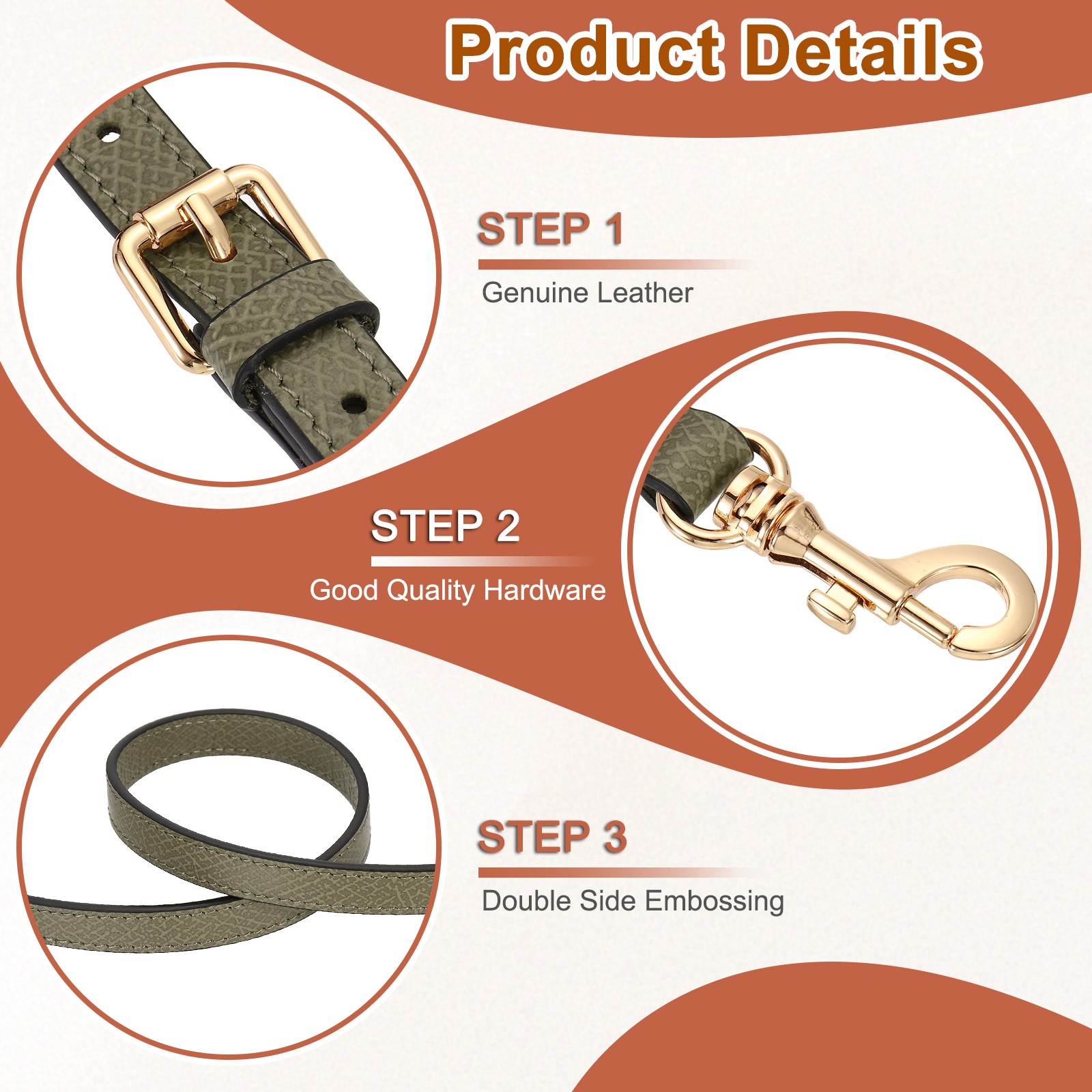 Leather bag strap, 95-115 cm shoulder strap (apricot, gold buckle)