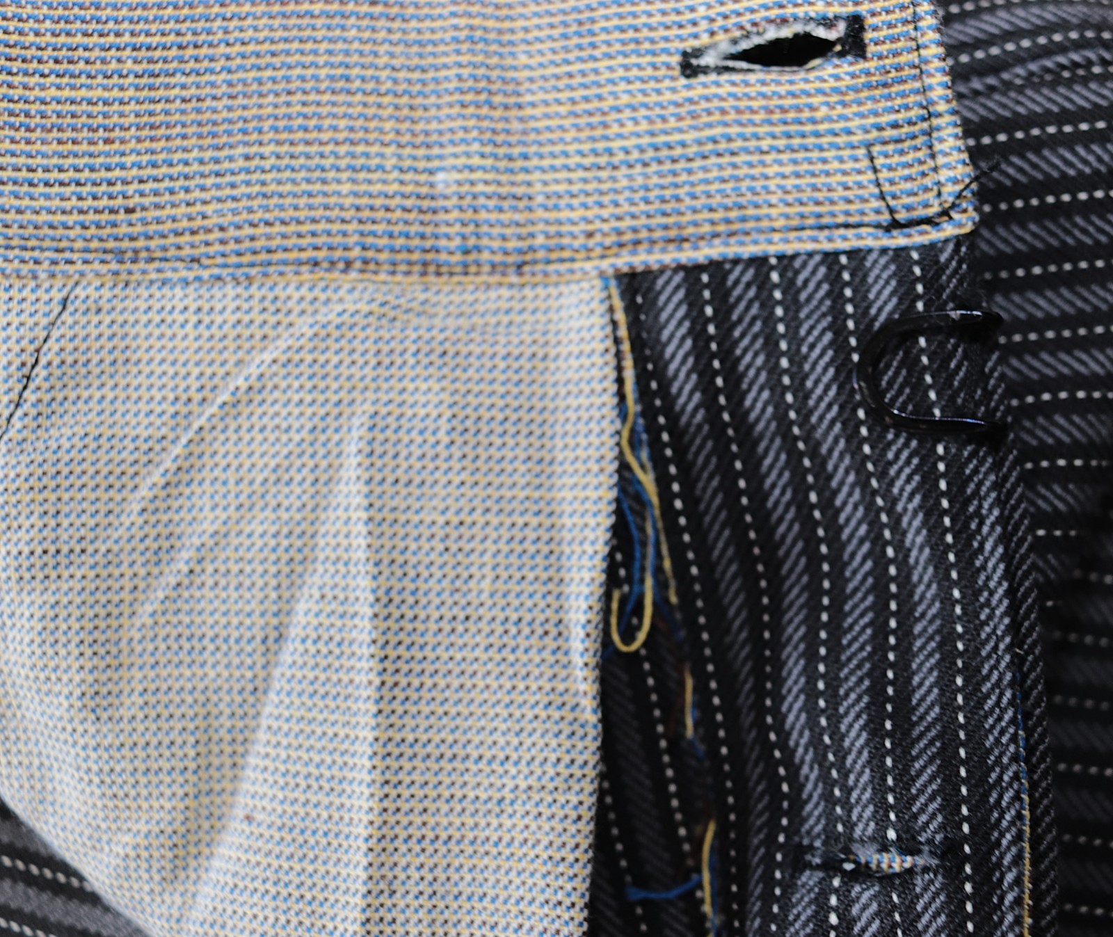 New French 1940s Grey Striped Woven Cotton Work Peasant Pants W30 Made in France