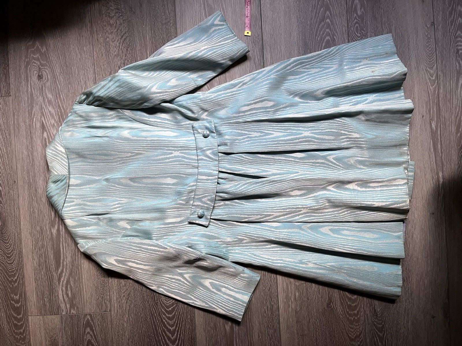 Vintage 1950s Blue 3/4 Sleeve Jacket Moire Fabric With Buttons