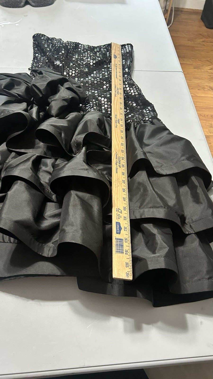 Vintage 80s Black Taffeta Sequins Cocktail Prom Dress ILGWU Made In USA Sz Small