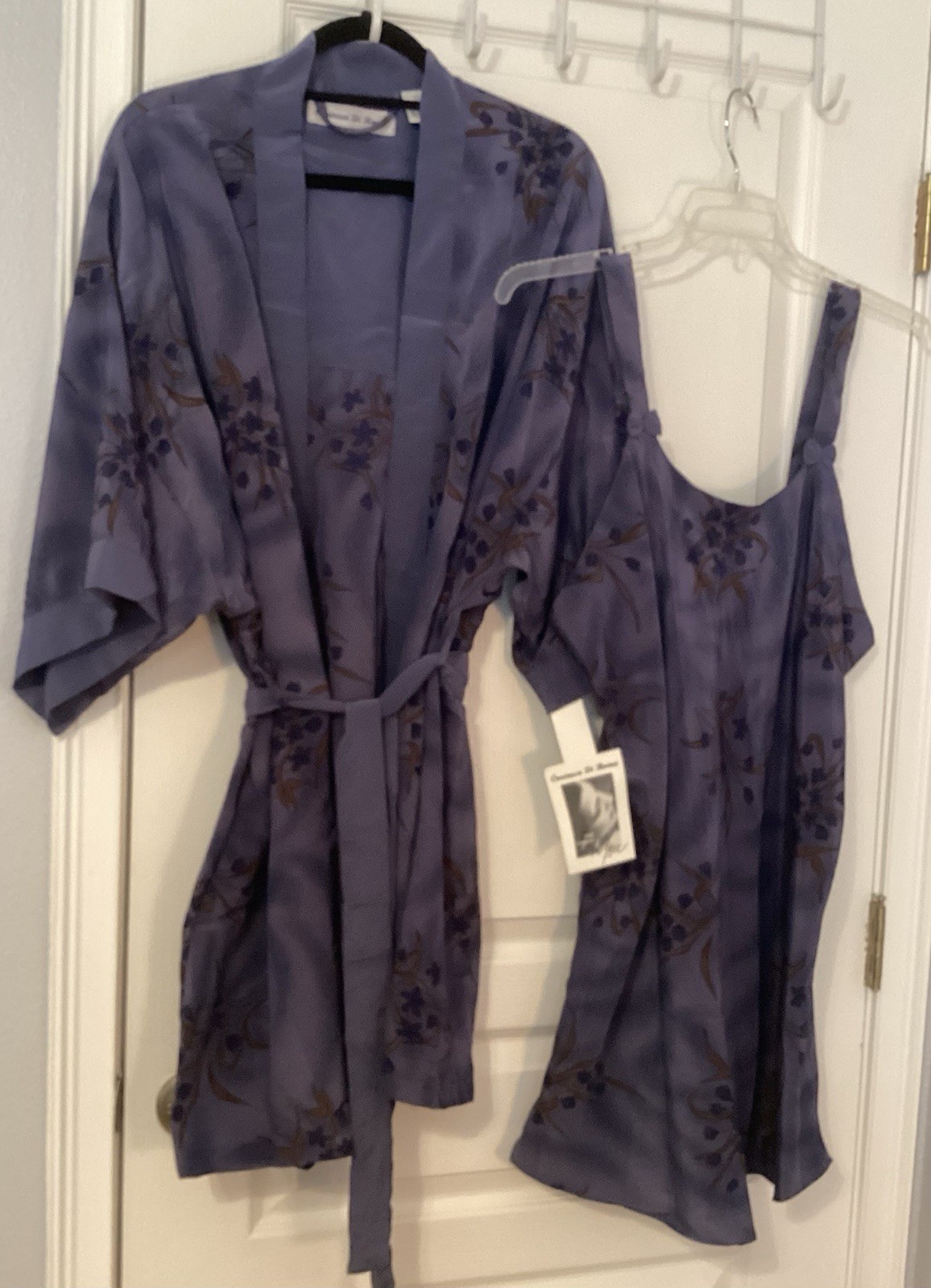VTG Contessa di Roma Satin Robe Nightgown Set XL NWT Purple Floral Kimono 90’s