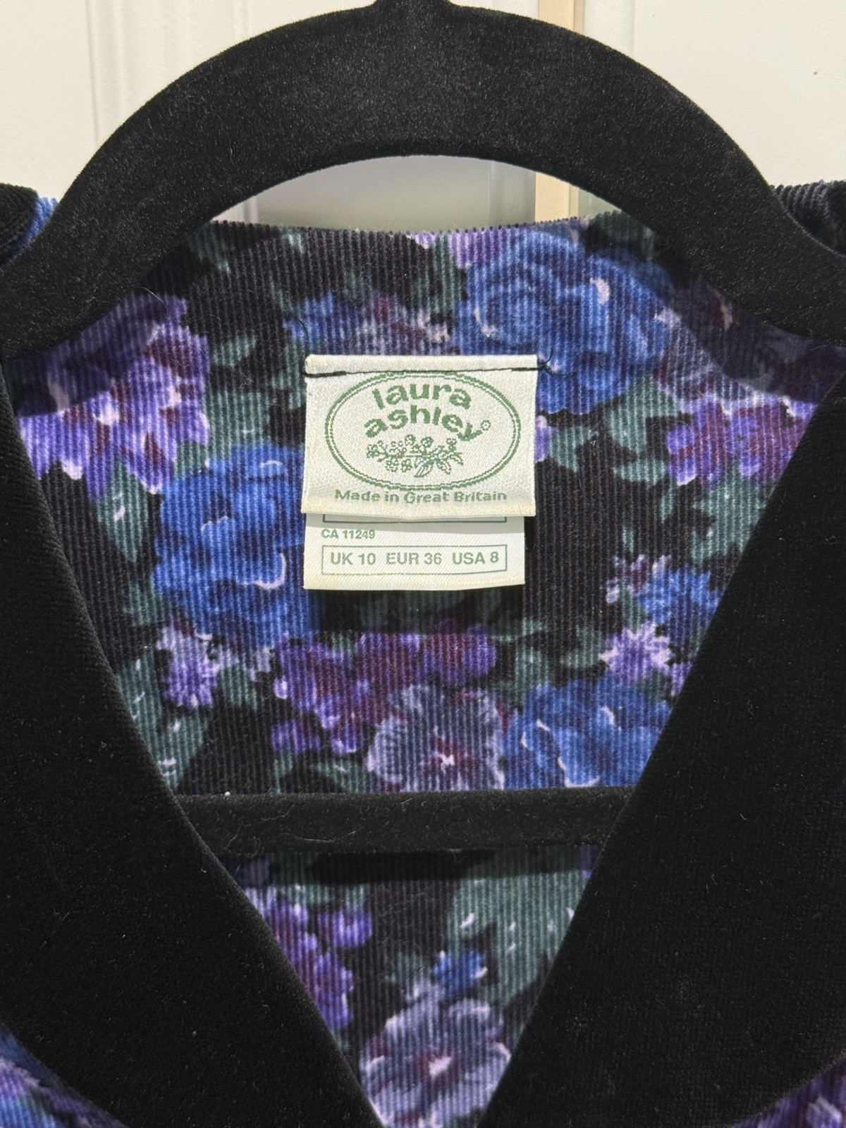 Vintage 1980s Laura Ashley Floral Corduroy Dress | Velvet Collar | Made in GB