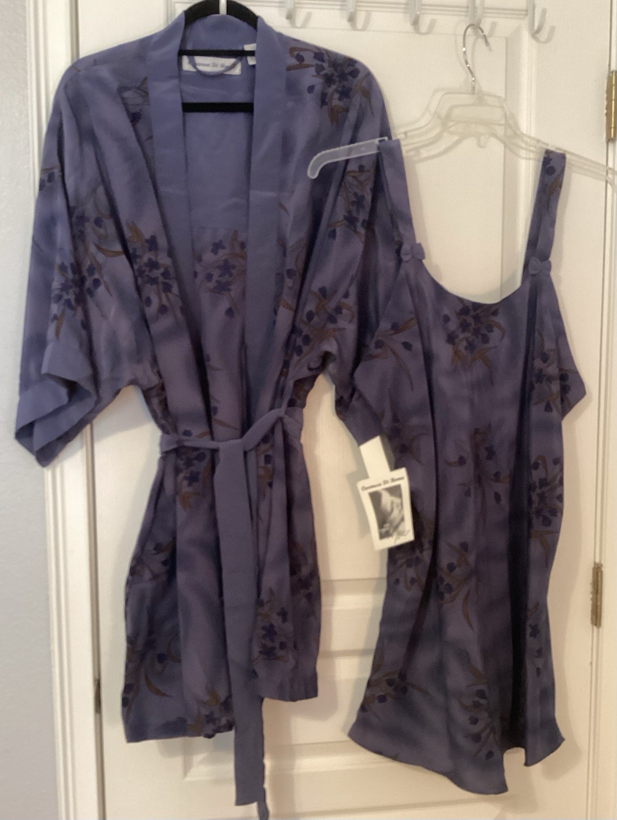 VTG Contessa di Roma Satin Robe Nightgown Set XL NWT Purple Floral Kimono 90’s