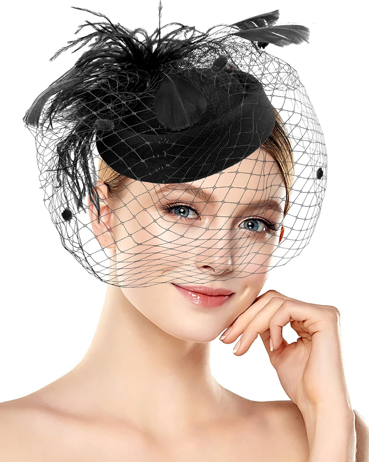 1920s Vintage Fascinators Hats Pillbox Hat with Veil Top Hat for Women Cocktail