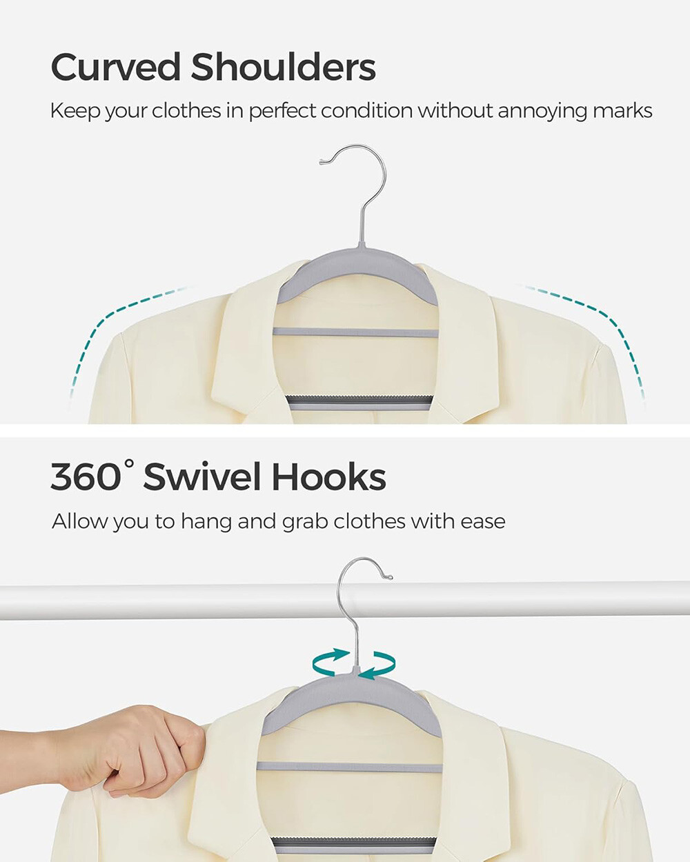 60Pack Plastic Hangers Non Slip for Clothes Coat Heavy Duty 360° Swivel Hook