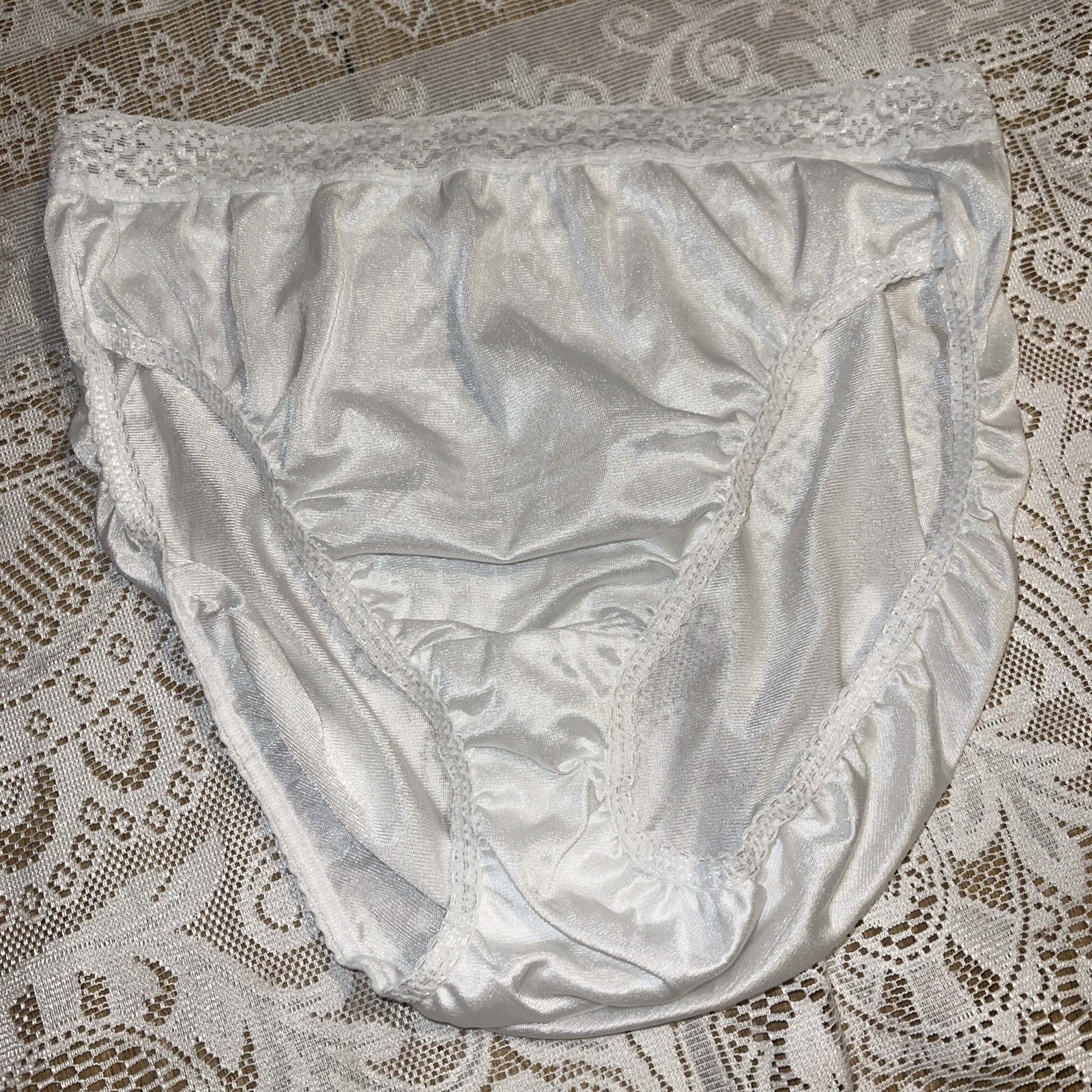 VTG Fruit of the loom LACE waist nylon MEGA HI CUT LEG White SEXY panties 8 XL