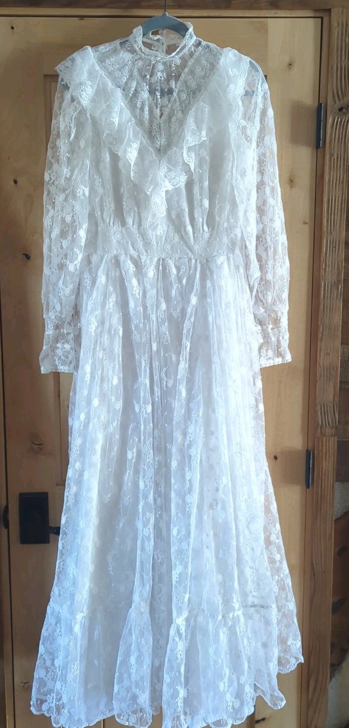 Vintage White Lace Dress Wedding Dress Handmade Prairie Style