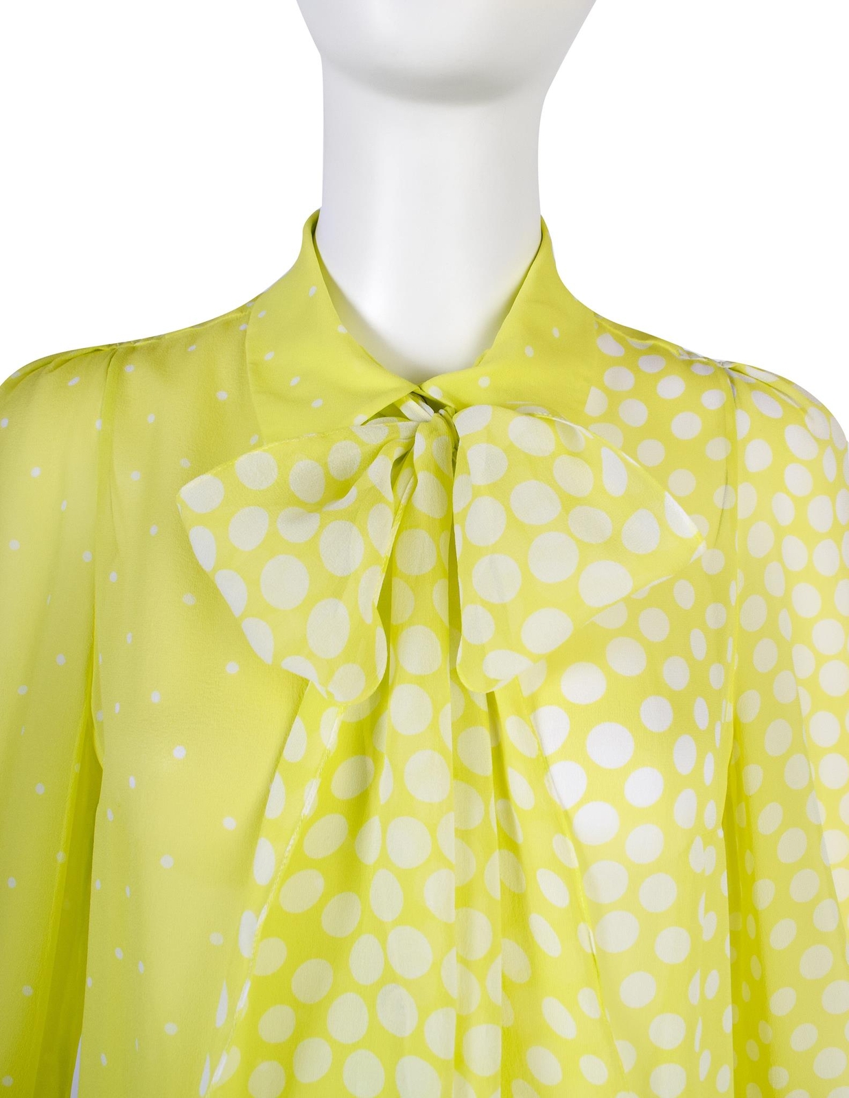 Christian Lacroix Vintage Neon Yellow-Green Polka Dot Silk Georgette Lavaliere S