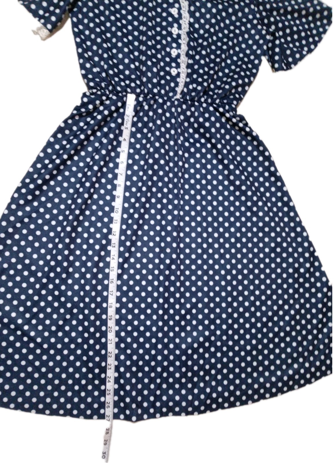 Vintage MW 60s Women’s Sz16 Navy Blue Polkadot Midi Dress PinUp/Rockabilly Retro