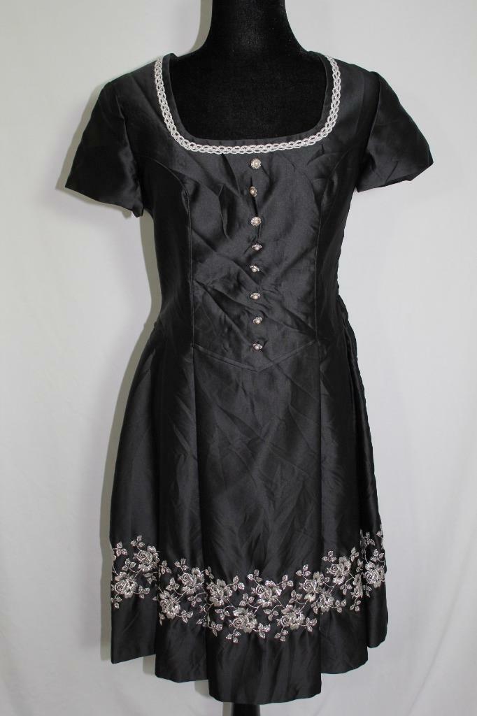 VINTAGE GERMAN 1970’S BLACK SATIN ETHNIC DRESS SIZE 6-8