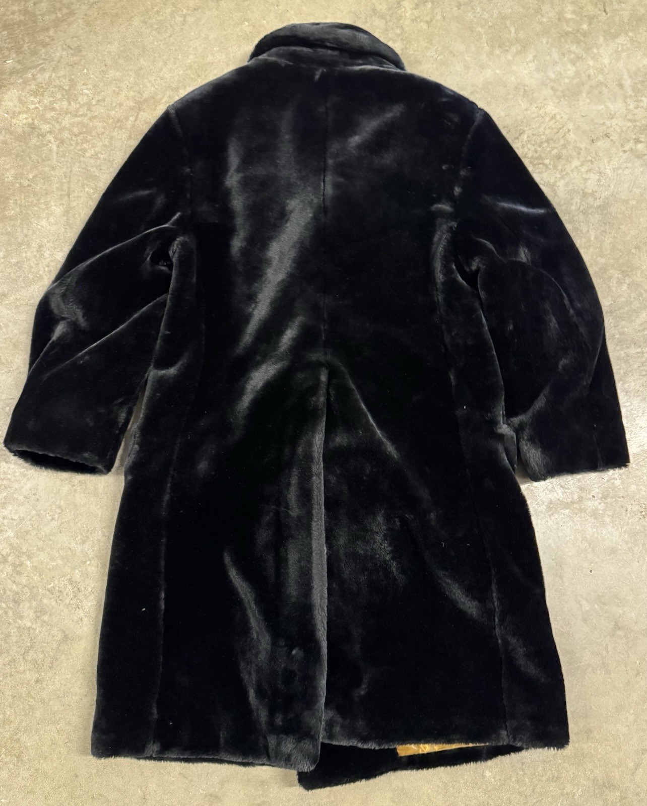Vintage 60s 1970s Faux Fur Overcoat Men’s 38 Double Breasted Black Fuzzy Jacket
