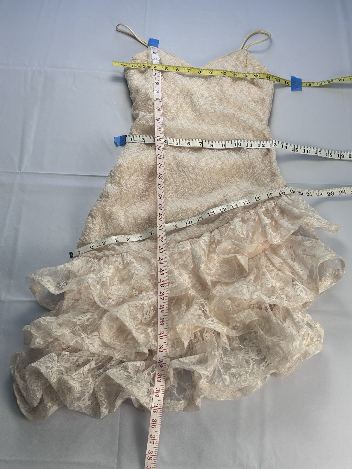 New Leaf Vintage 80s Blush Lace Ruffle Slip Dress Size 3/4 Fairycore Homecoming