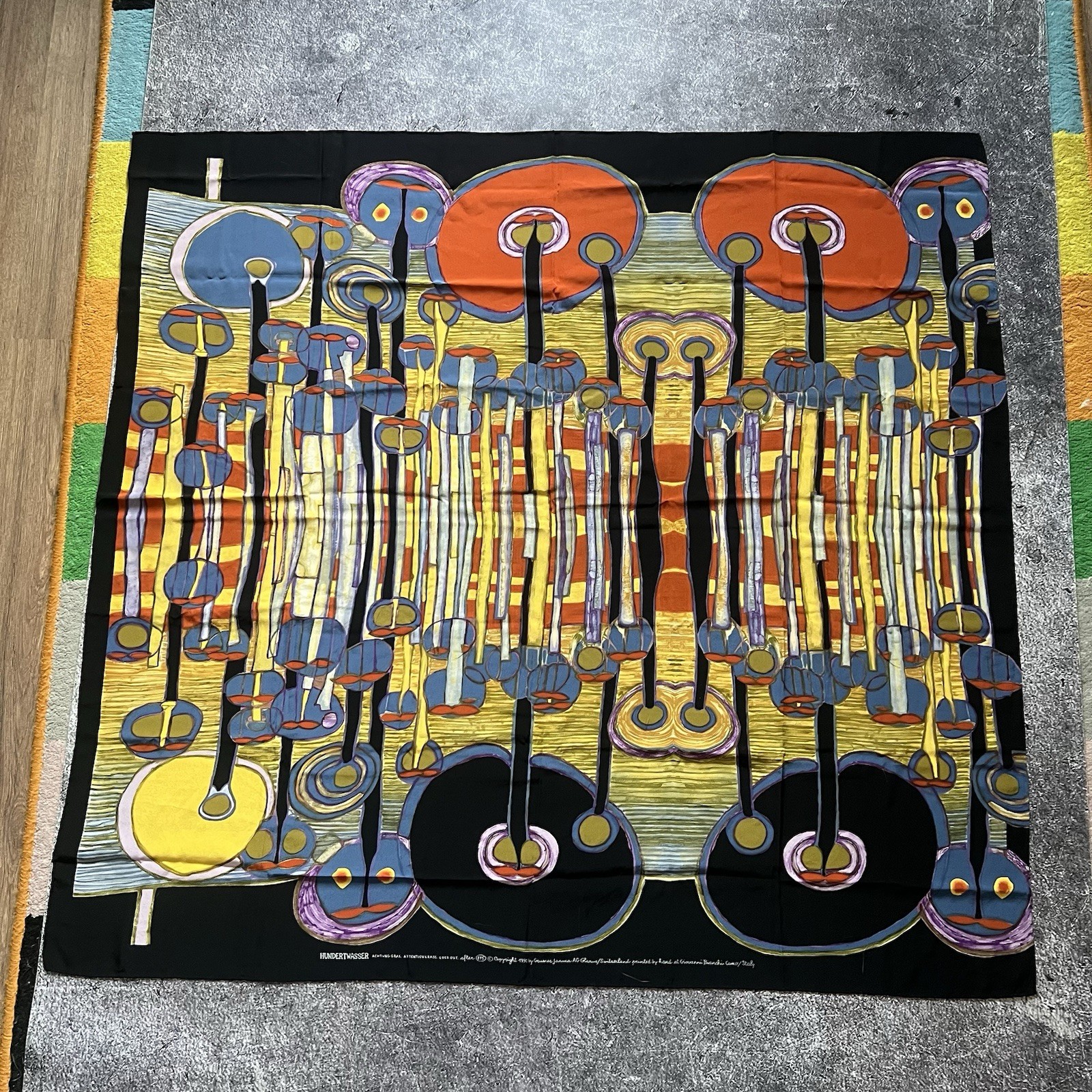 Vintage 1990 Hundertwasser Silk Scarf Achtung Gras Giovanni Bianchi Italy Art115