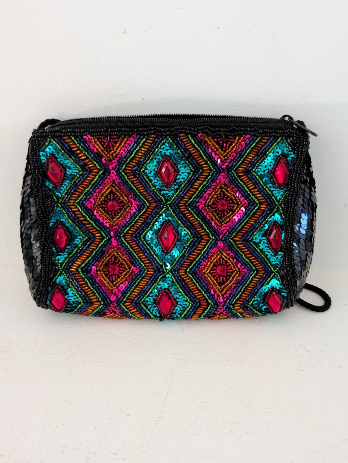 Vintage Multi Colored Beaded Purse Evening Bag 80s 90s Jewel Tone excellent M73