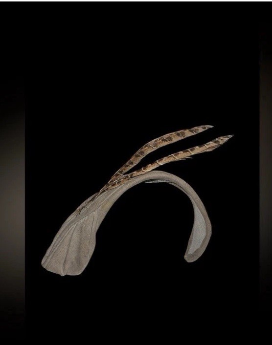 Mid Century Peck & Peck Vintage Beige One Size Headband Hat with Feather Detail