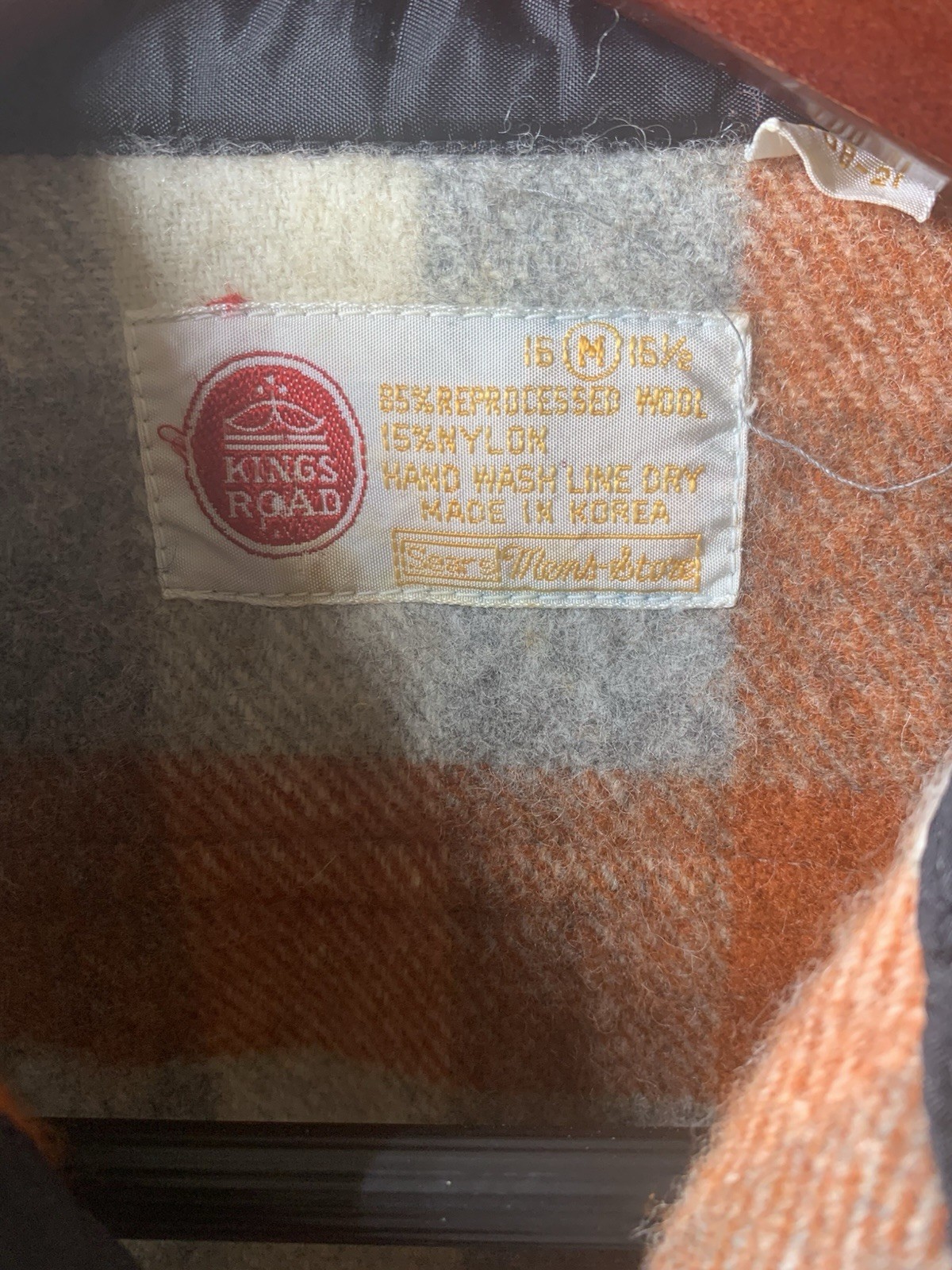 Vtg Wool Plaid Jacket Mens Medium 16 – 16-1/2 Sears KINGS ROAD SHOP Orange Gray