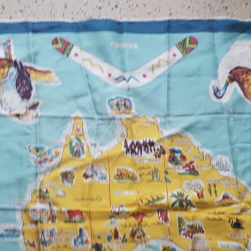 Citer Australia Souvenir Map Illustrated Multicolored Satin Scarf Made In Japan