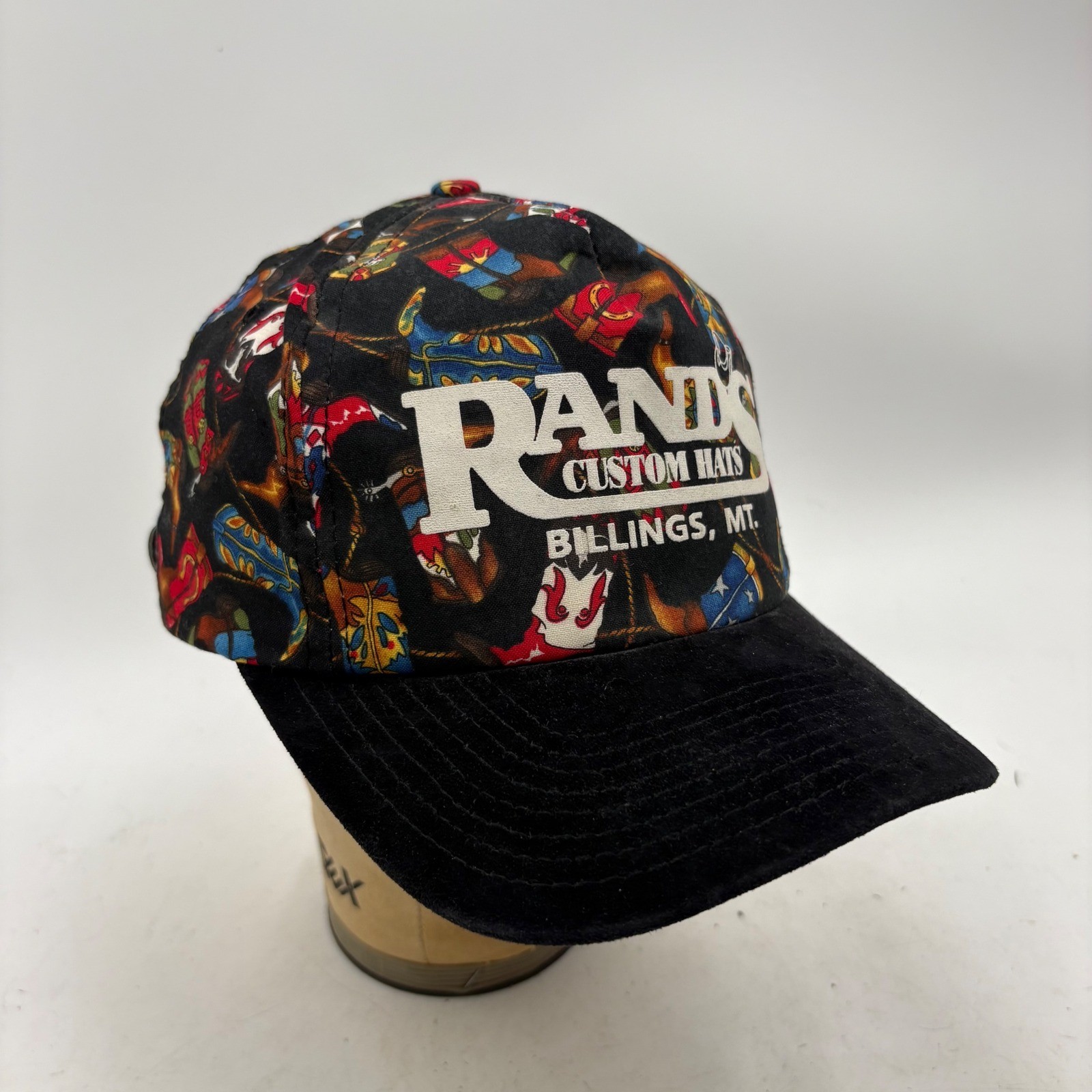 Vintage Rands Custom Hats Billings MT Cowboy Boot Print Strapback Hat USA Made