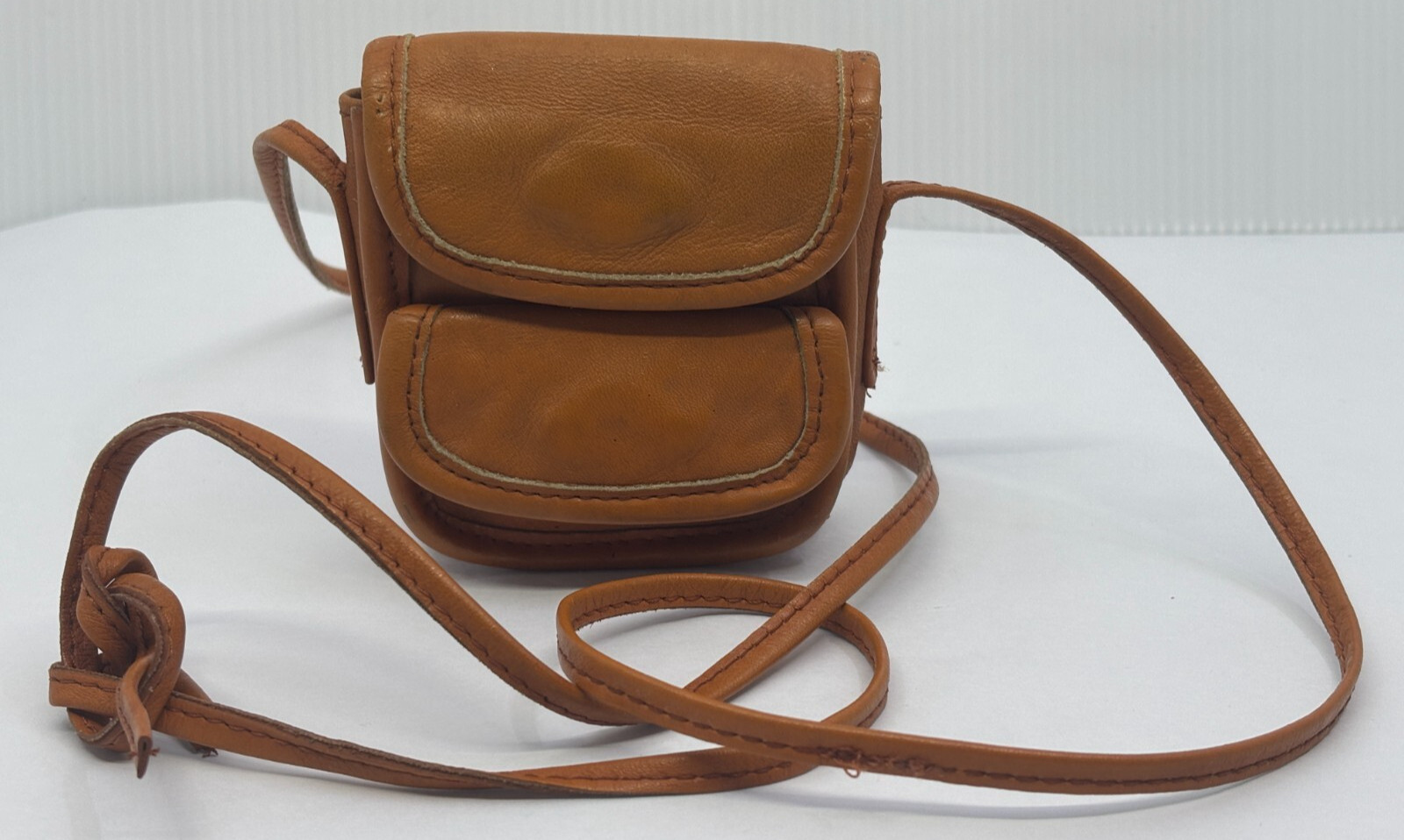 Vintage Women Small Leather Crossbody Bag Purse Snap Closure Brown Made in Korea