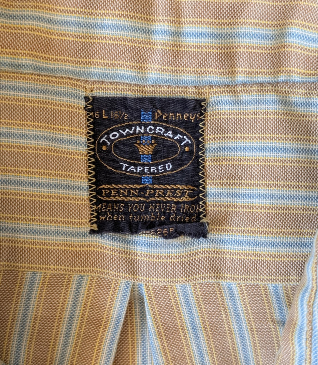 Penneys Vintage 60s Towncraft Cotton Blend Knit Striped Button Up Short Sleeve L