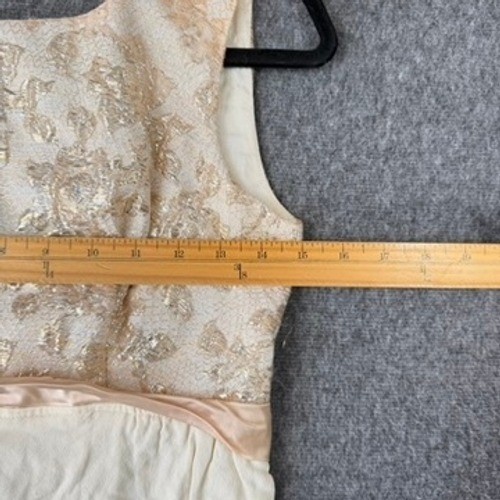Vintage 60s Gold Brocade Empire Waist Maxi Dress Cream Sleeveless Formal Gown