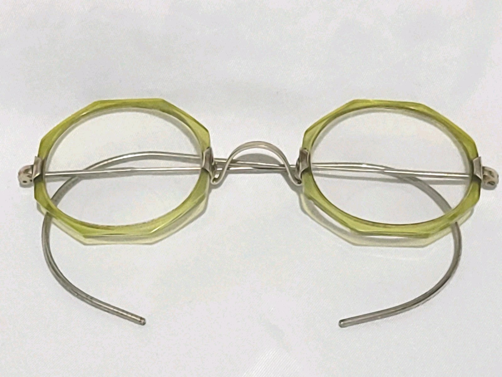 Rare Octex Octagon Glasses Twisted Deco Bridge Green Acetate Vintage Frame 1930s