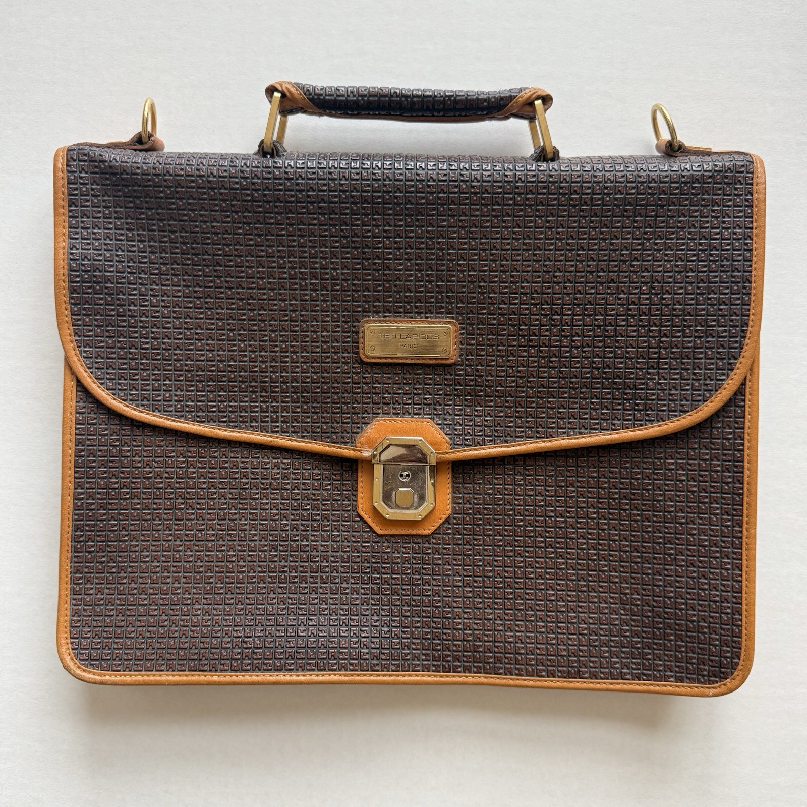 Vintage Ted Lapidus Paris Briefcase File Case Bag Brown