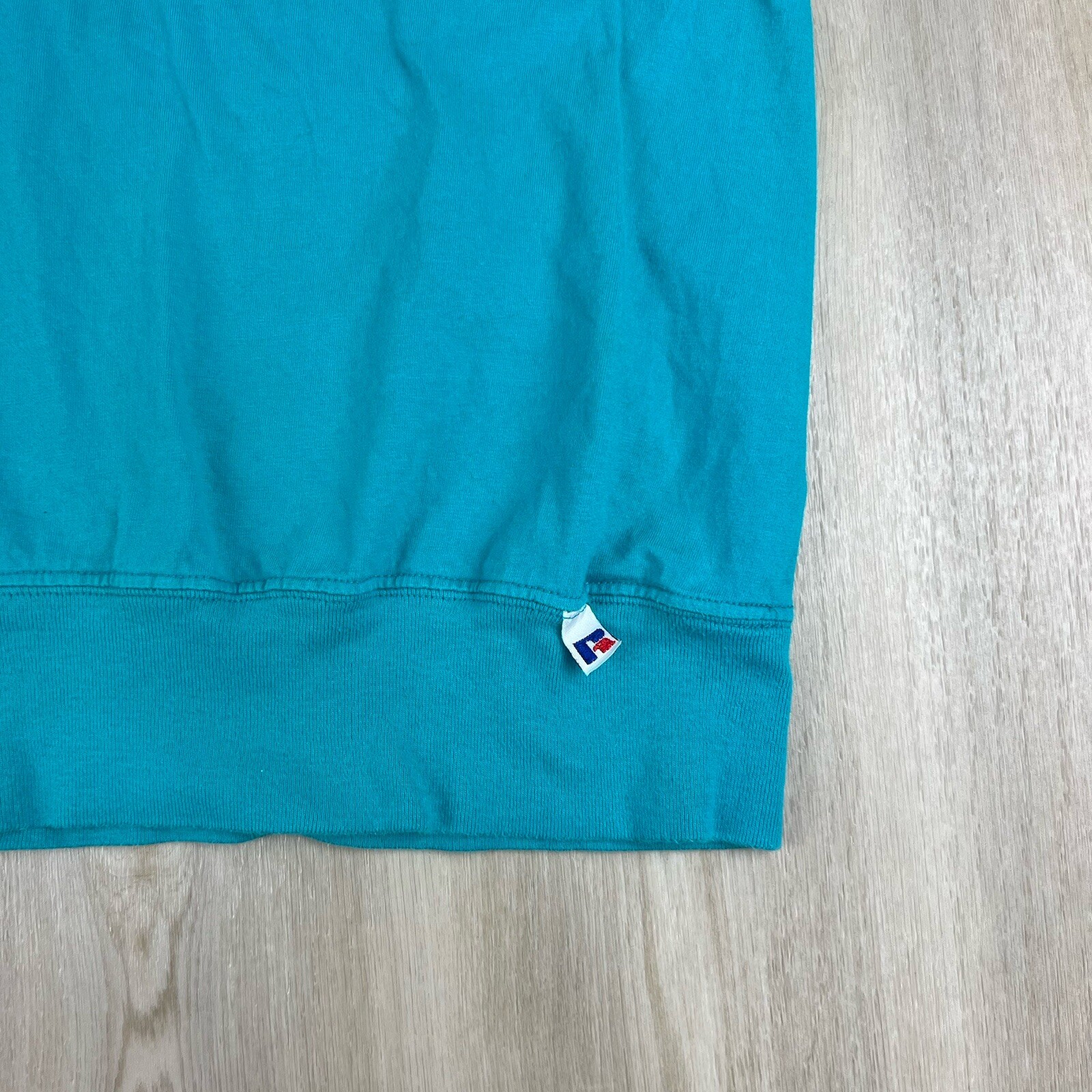 Vintage Russell Athletic Blue Crop Jersey Sleeve Shirt Misses Medium Made in USA