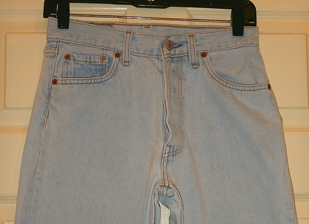 90’s Levi’s VTG 501 Button Fly Jeans Women 27.5 x30 Distressed Light Blue-4C