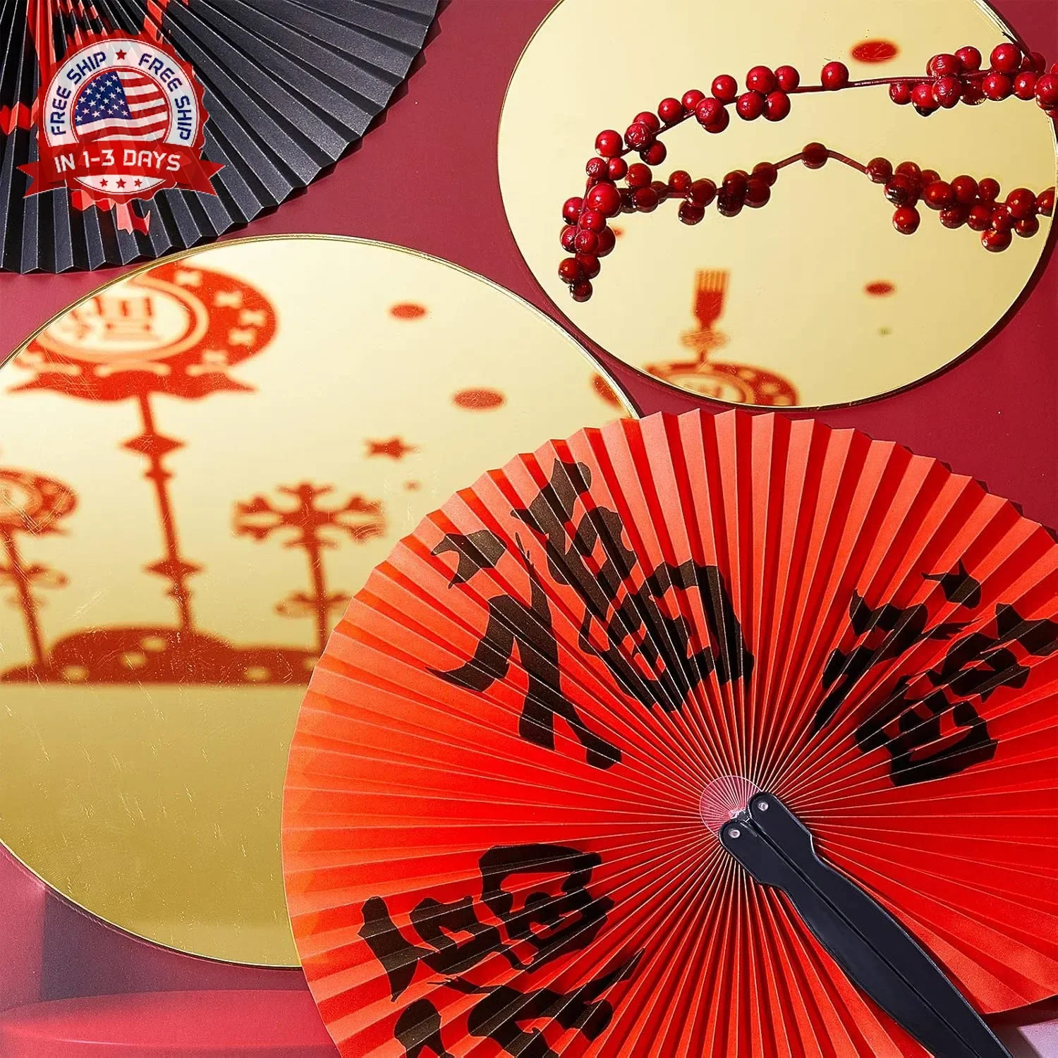 Jetec 10 Pcs Chinese Folding Hand Fans, Oriental Japanese Paper Handheld Fans fo