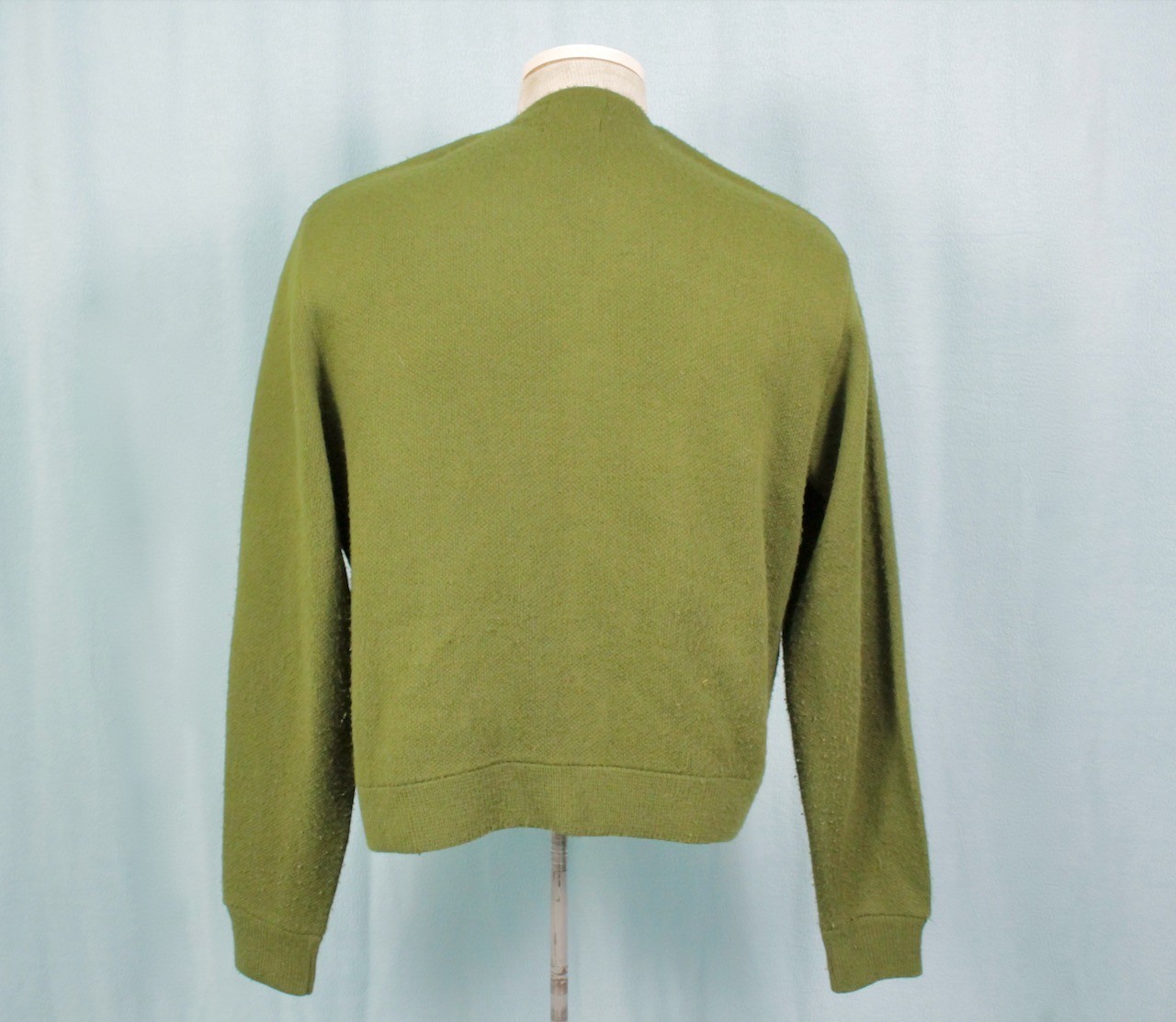 VTG Men’s 50s 60s Green & Brown Acrylic & Suede Cardigan Sz L 1950s1960s Sweater