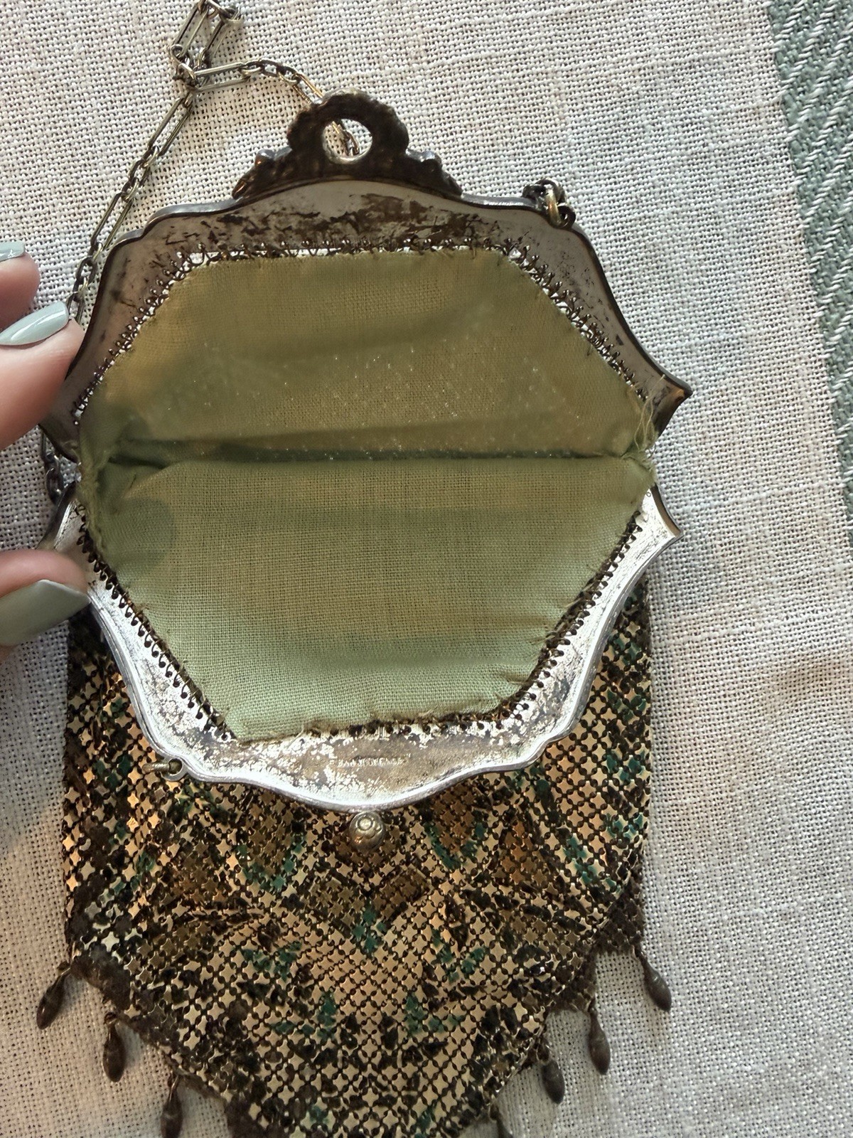 Vintage Mandalian Mfg. Co. Enamel Mesh Purse c. 1920s Art Deco Flapper Handbag
