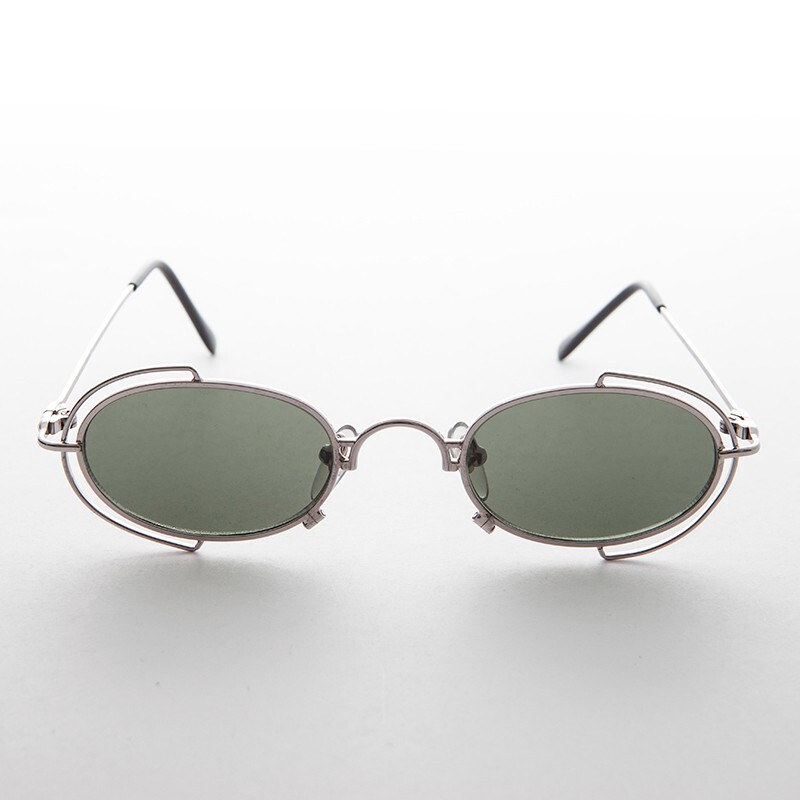 Oval 90s Metal Vintage Sunglass RX Quality Silver / Green Lens -Klaus