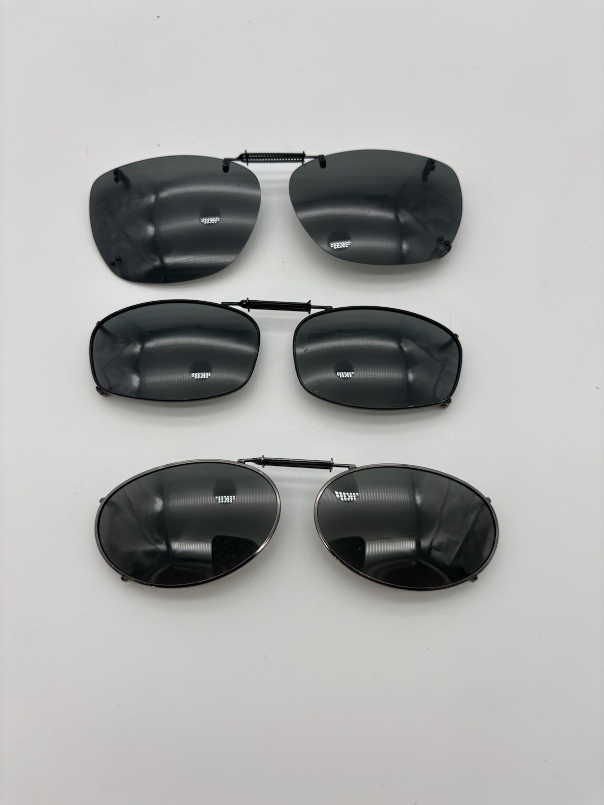 Vintage Clip On Sunglasses Lot 3 Metal Spring Bridge Dark Lenses