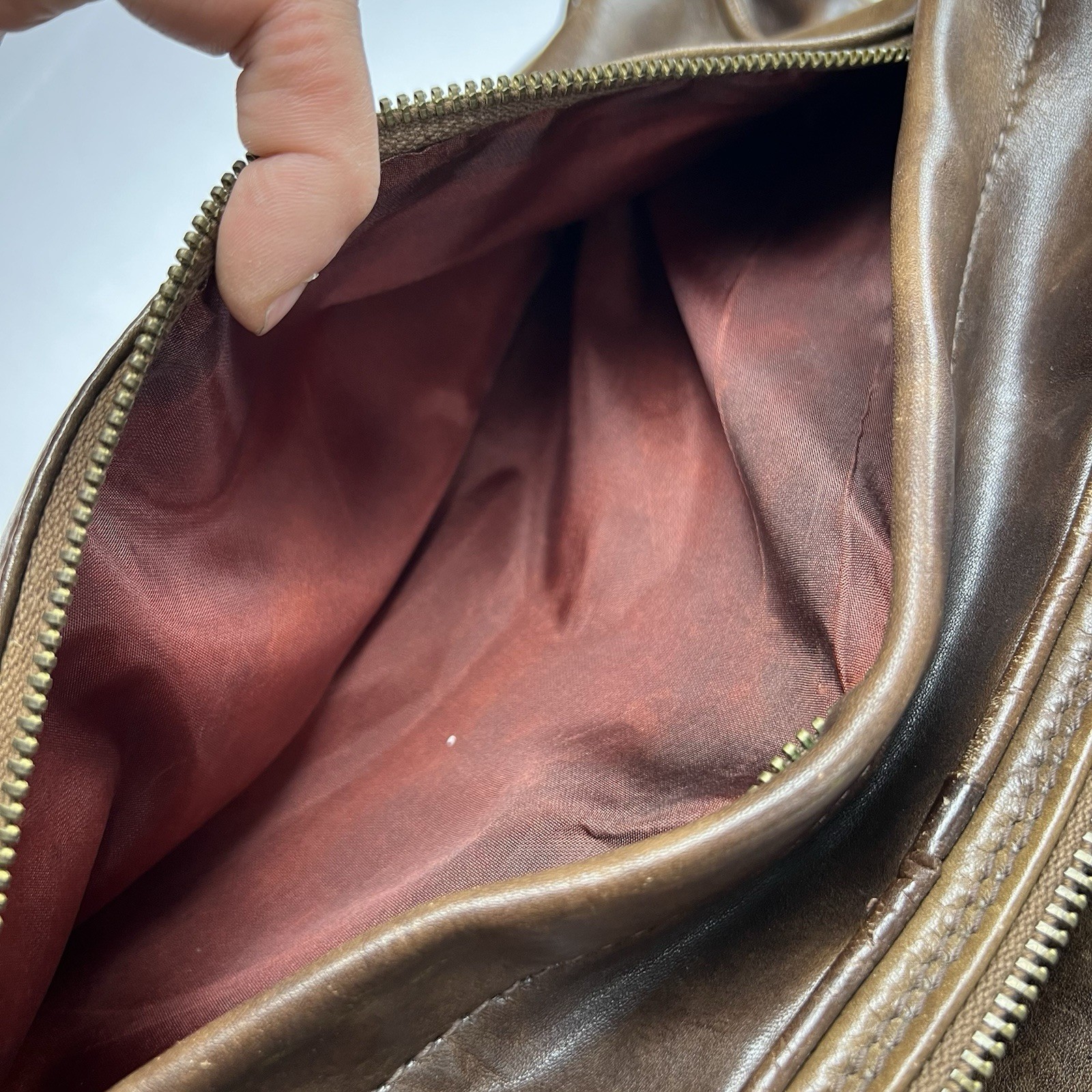 Vintage Distressed Leather Shoulder Messenger Bag Brown Brass Buckles Unbranded