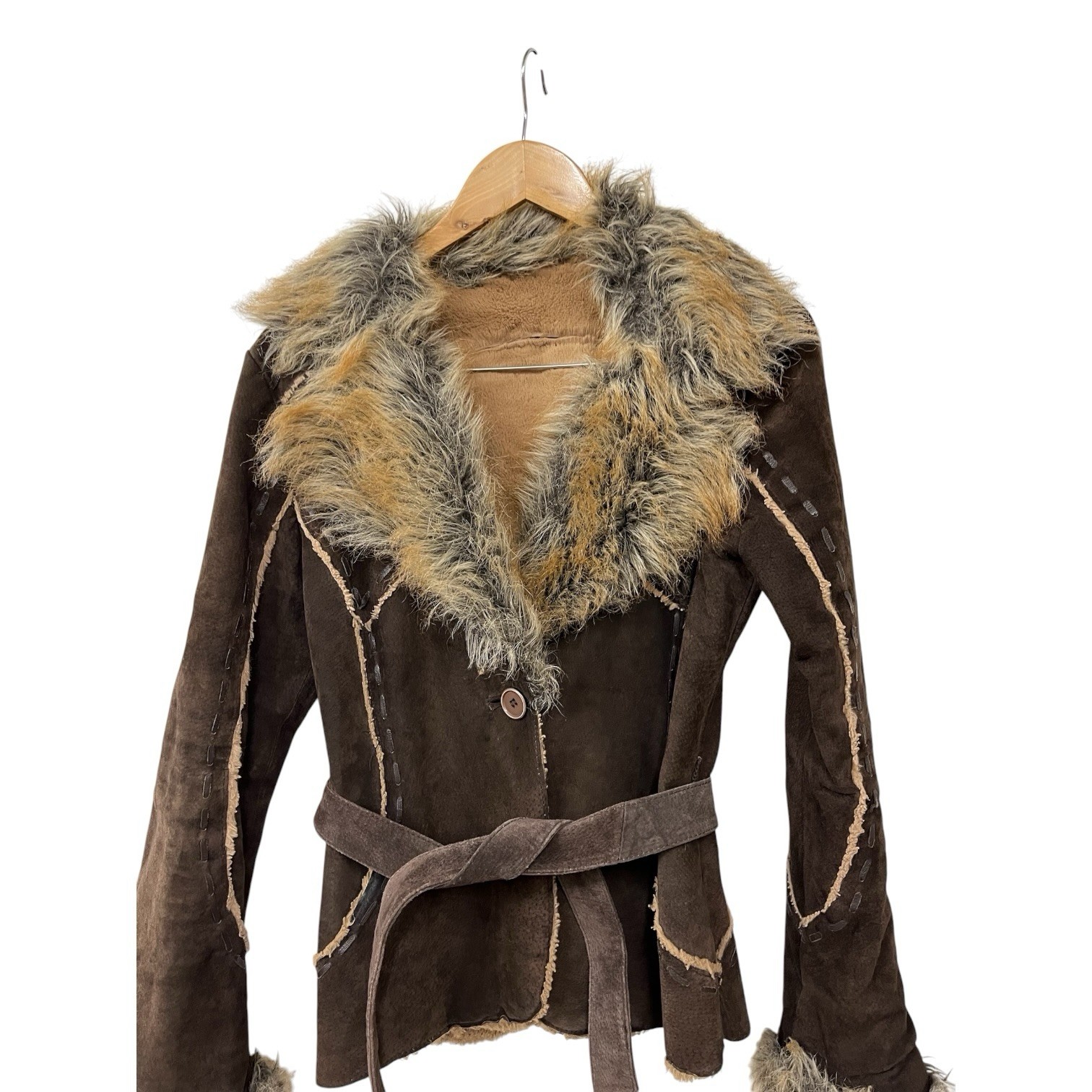 1990s Y2K Vintage Wilsons Leather Suede Jacket Penny Lane Boho Style Faux Fur S