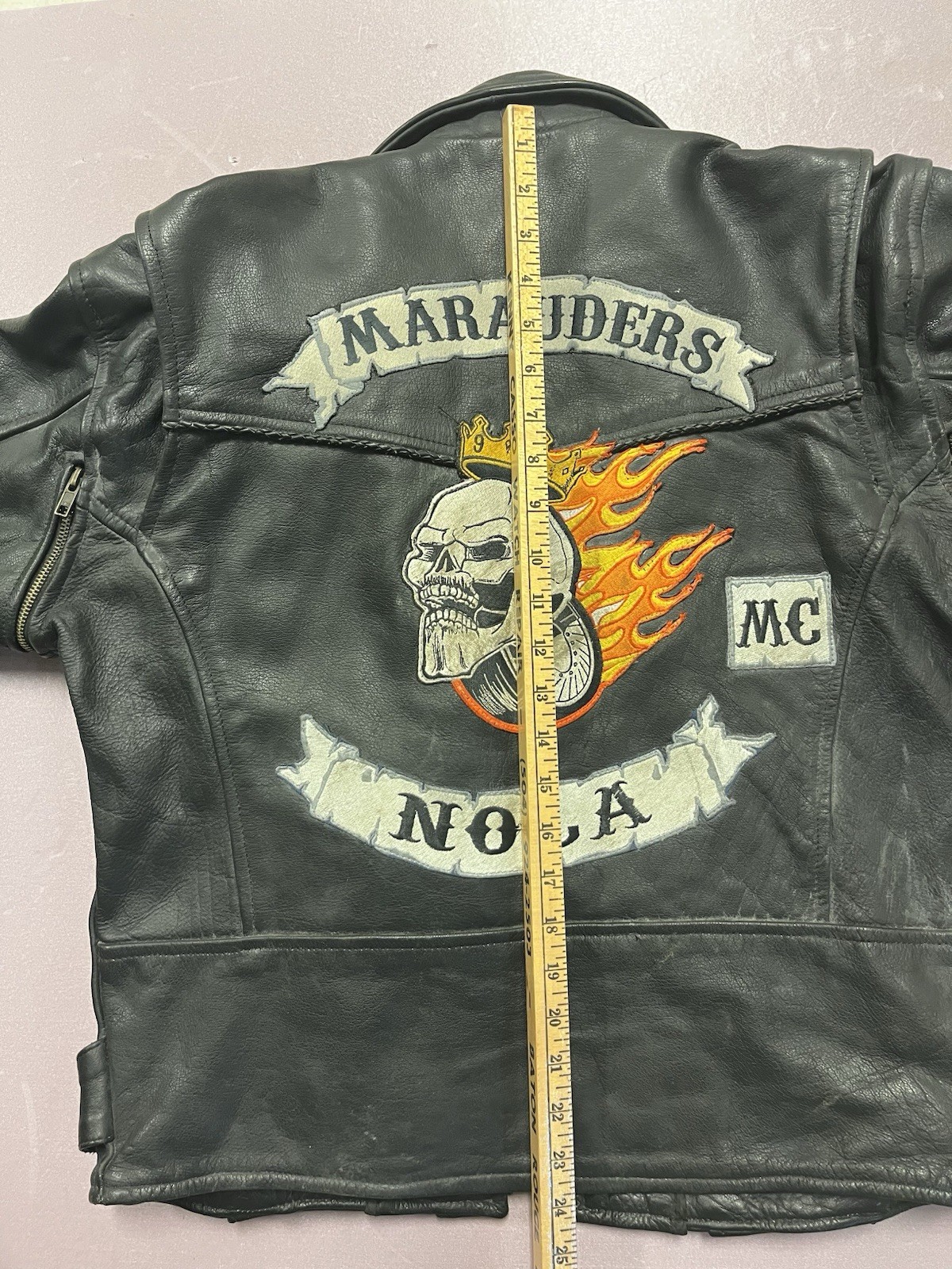 Vtg. Original MARAUDERS Nola Motorcycle Club Colors Leather Jacket NEW ORLEANS