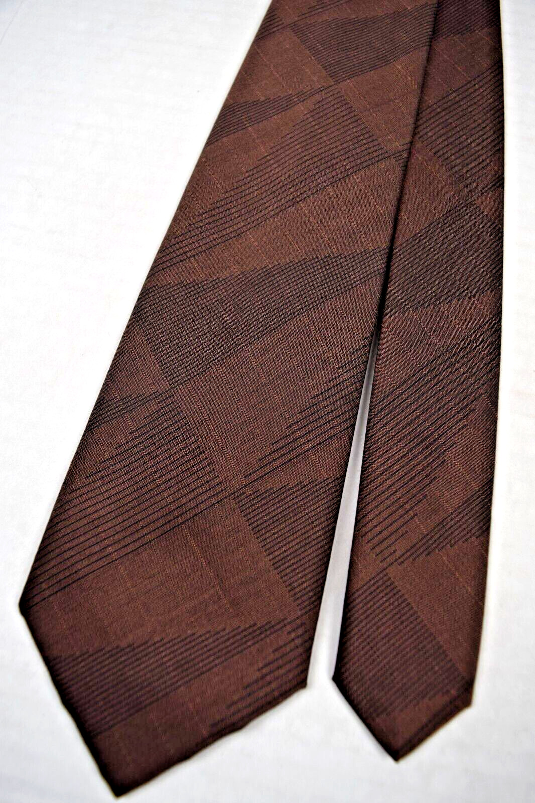 Neck Tie VTG Brown 50s 60s Art Deco Modern Design Brocade 54.5″ x 3.25″