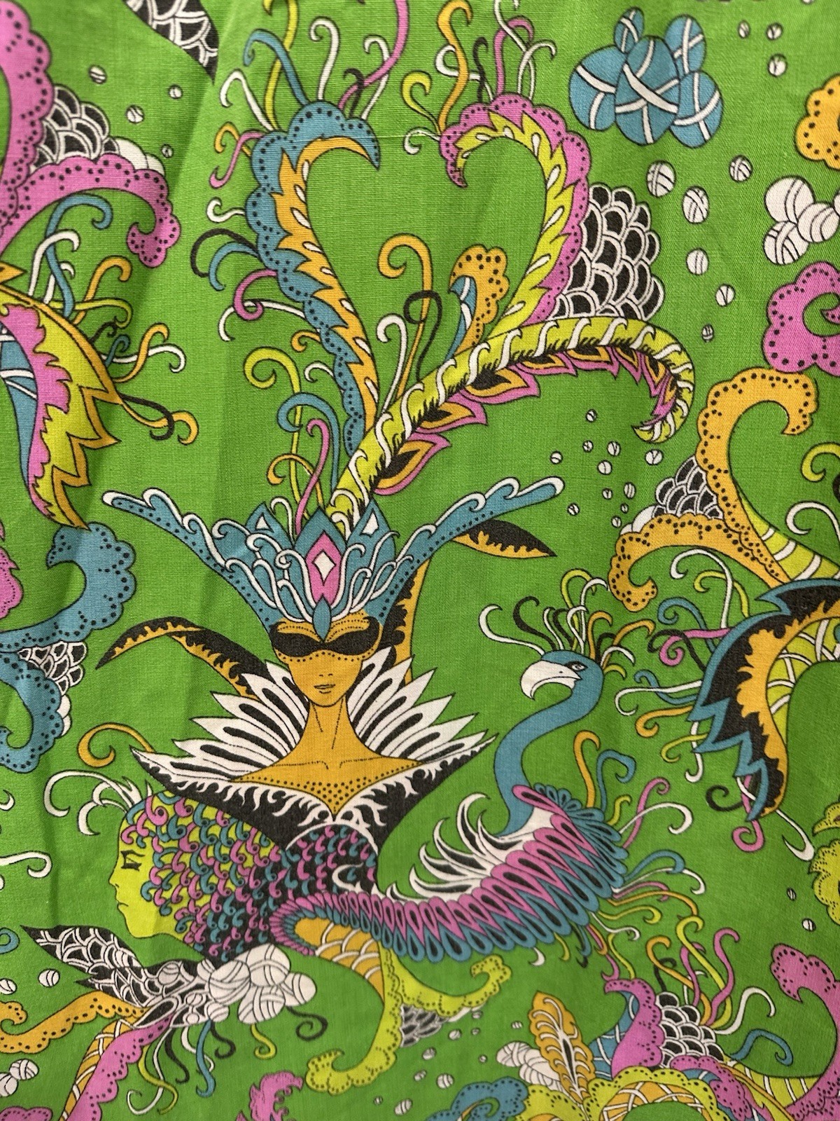 60s Vintage Psychedelic Print Disco Cotton Handmade Maxi Dress Women’s Size M L