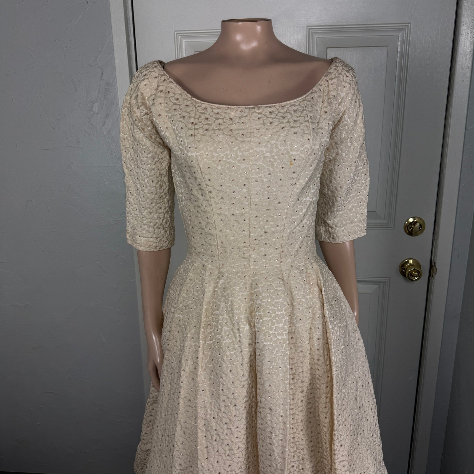 Vintage 50s 60s Gigi Young Women’s Dress Party Formal Evening Metallic Floral I8