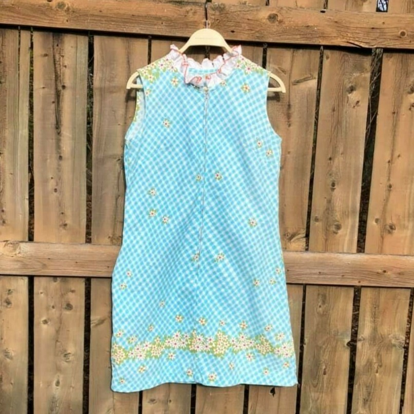Vintage 60’s Dress Plaid Daisy Pattern Handmade