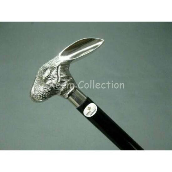 Antique Victorian Style Rabbit Brass Head Handle Wooden Walking Stick Cane Gift