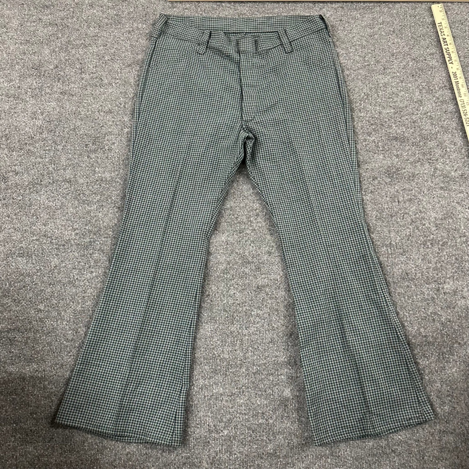 Vintage Flare Pants Mens Size 30 Green Houndstooth Retro Bell Bottom Trousers