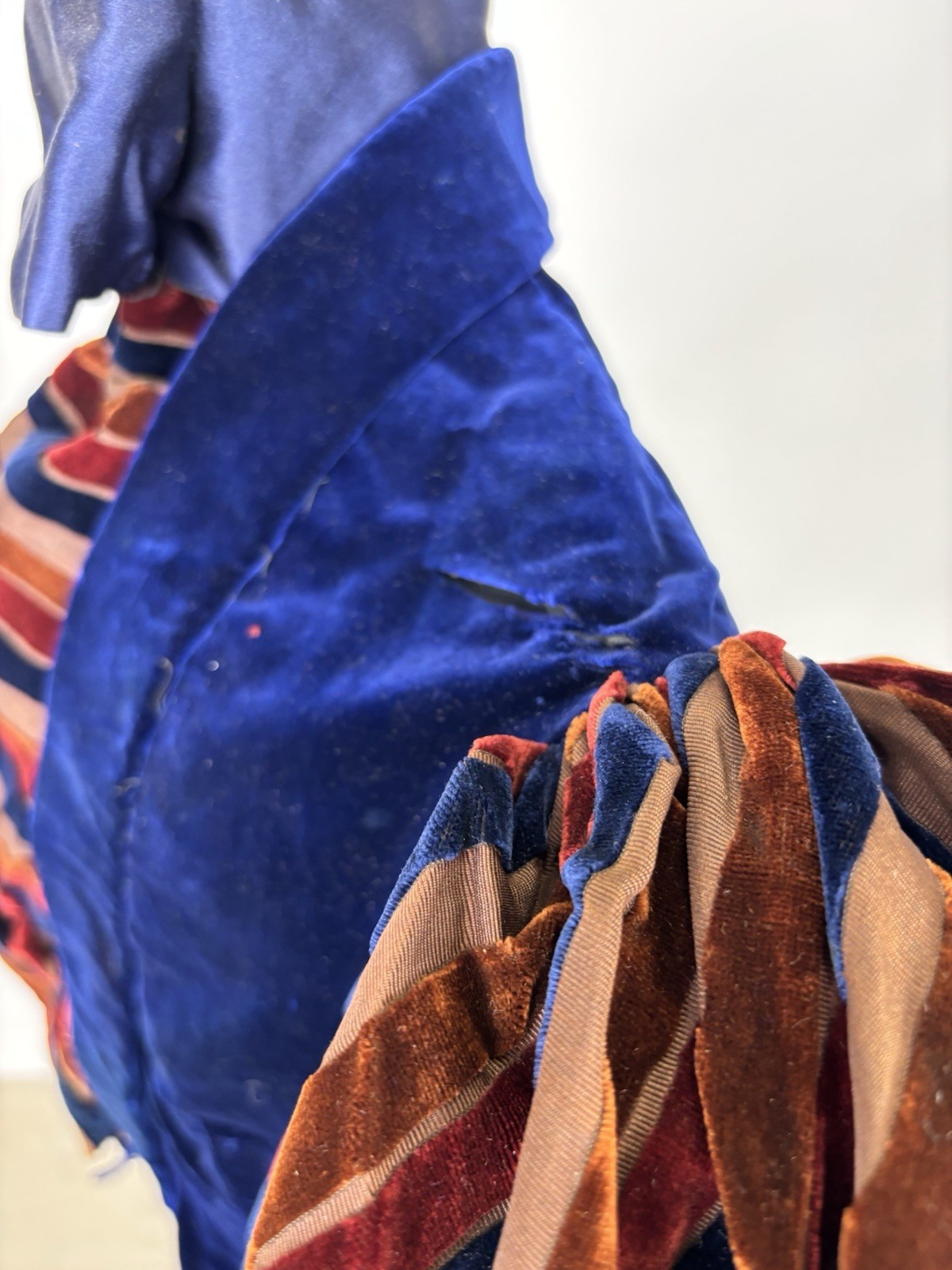 Antique Victorian Royal Blue Velvet Brown Stripes Jacket Leg of Mutton Sleeve