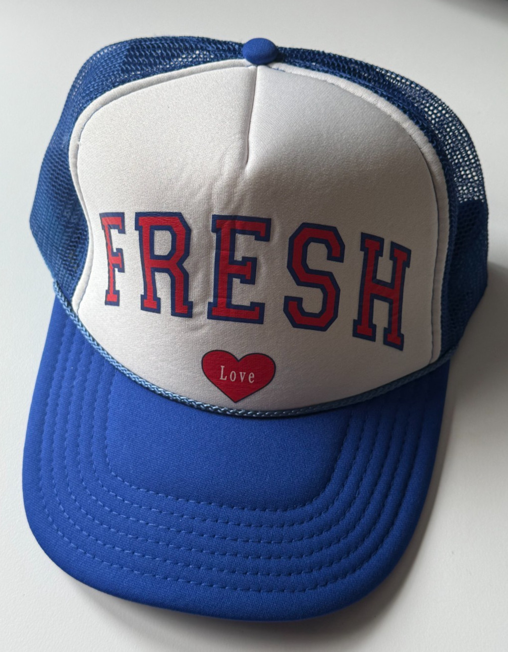OTTO Fresh Love Heart Foam Trucker Hat Blue White Snapback Mesh Retro Cap VTG