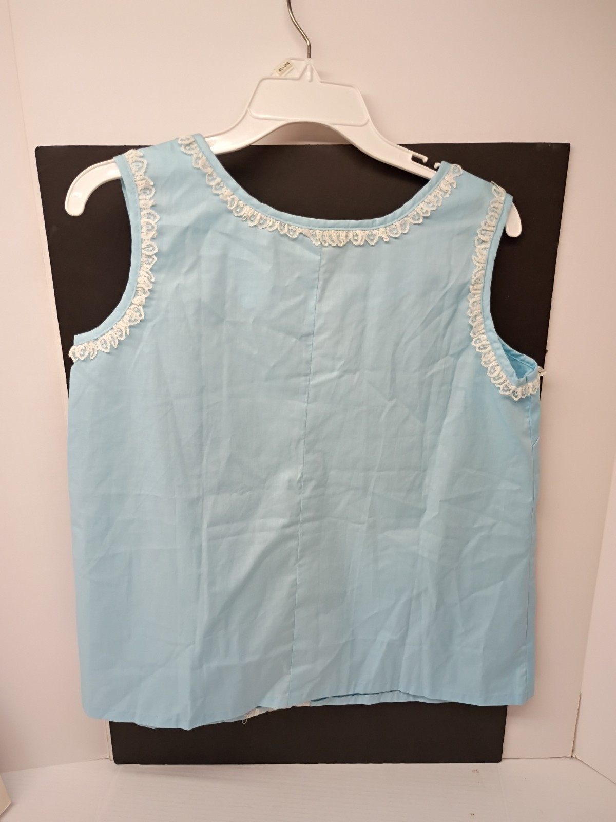 Women’s Blue Nylon Floral Embroidered Lace Tank Top Scoop Neck M Made In USA VTG