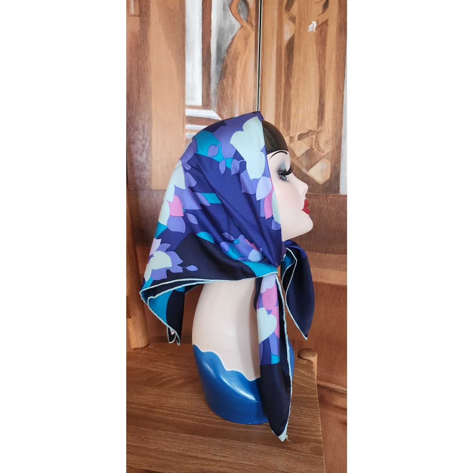Vintage Givenchy 80s Silk Square Scarf Blue Purple Pink Floral Designer Scarf