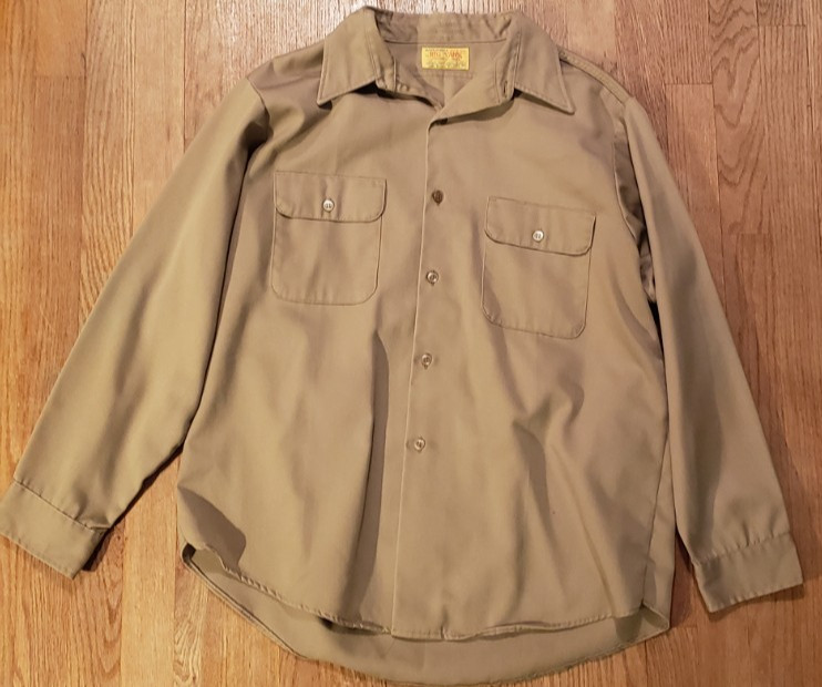 Big Yank Work-Mates Shirt Khaki Union Made USA Vintage 70s–80s Workwear 65% 35%